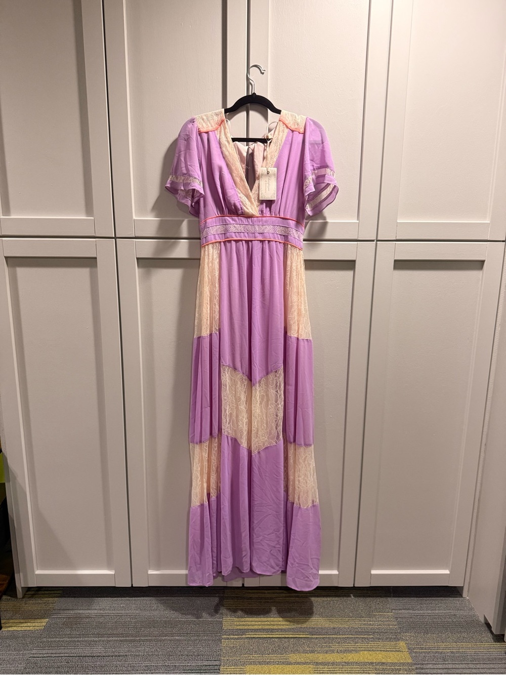 Lavender & Cream Lace V-Neck Tiered Maxi Dress